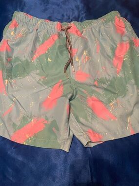 Men's Brushstroke Swim Trunks - Pink & Green